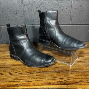 Rockport Men’s Black Leather Square Toe Ankle Boots Side Zip Casual Dress 10.5
